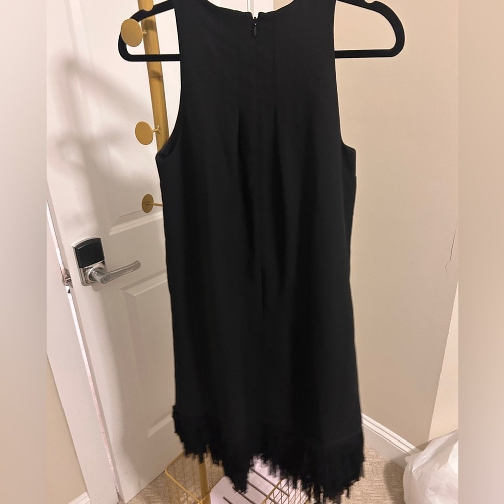 Banana Republic Womens Black Fringe Hem Sleeveless Shift Dress Tall 4 4258